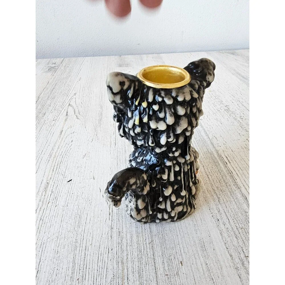 Vintage melted candle cat holder stick pumpkin jack-o'-lantern‎